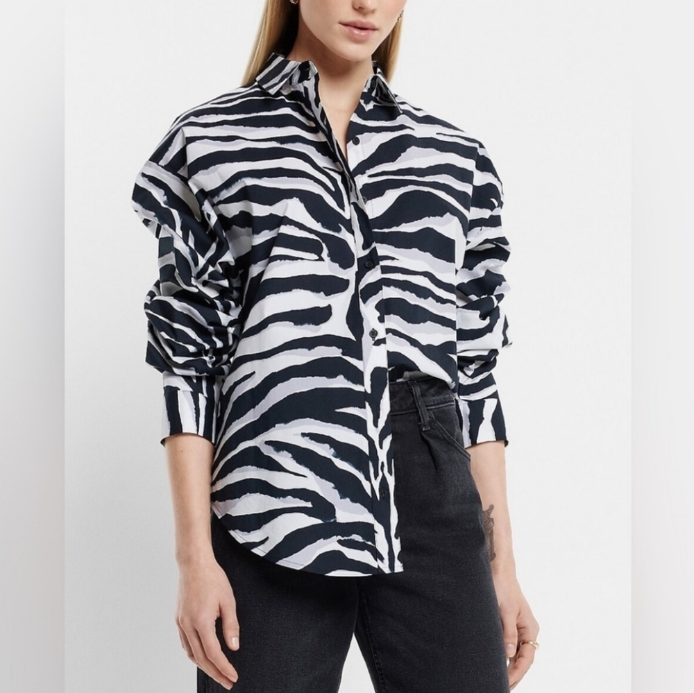 Black & White Zebra Print Oversized Button Up Blouse